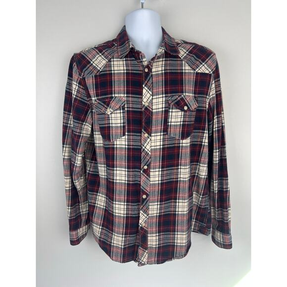 Men's Cedar Wood State Plaid Cotton Flannel Button Down Shirt Large - Picture 1 of 5